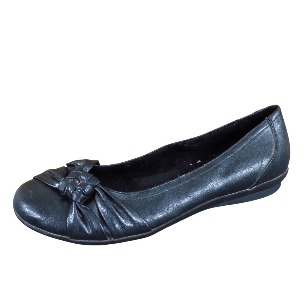 Merona Knotted Bow Women Ballet Flat 8.5 Professional Work Black Faux Leather